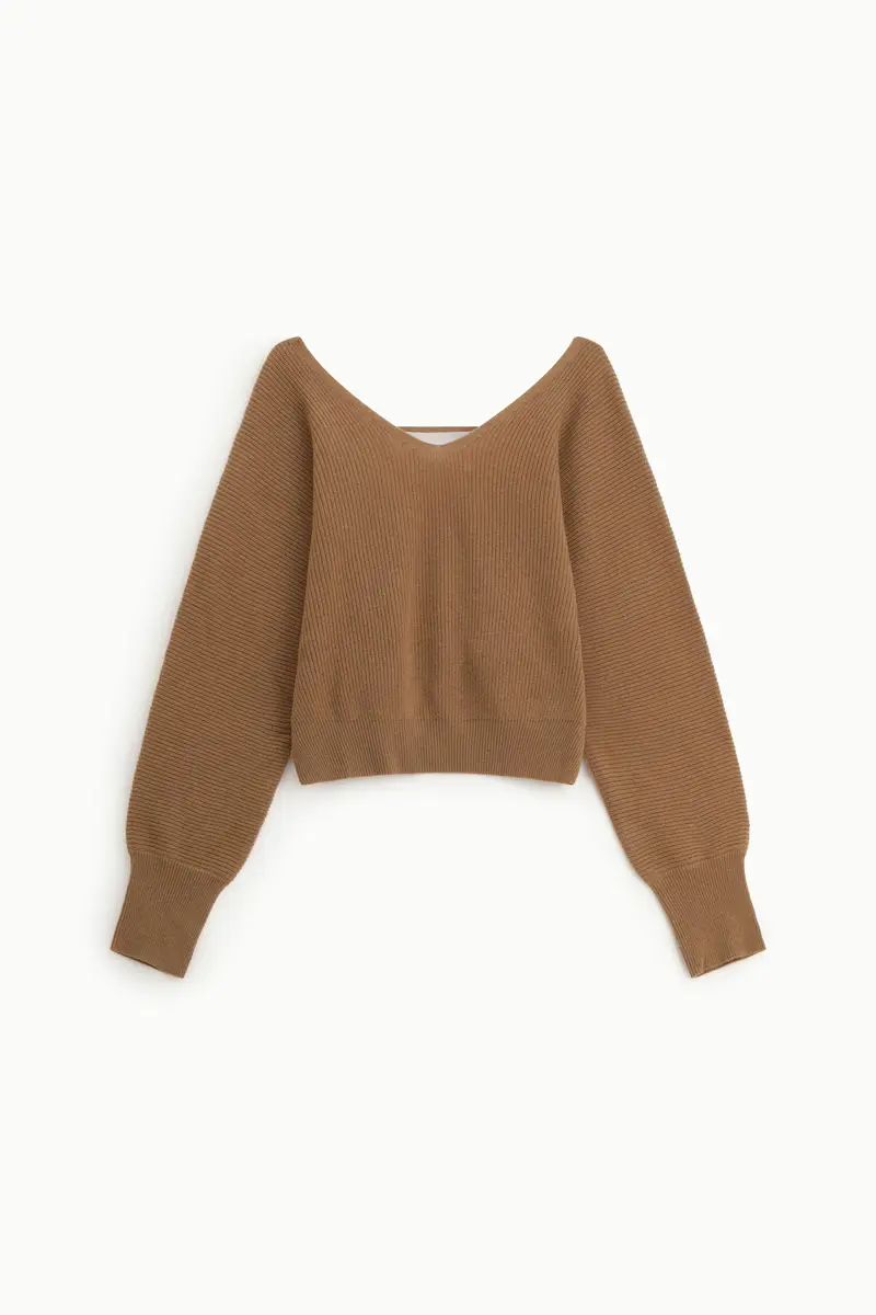 Maglione scollo a v con schiena aperta