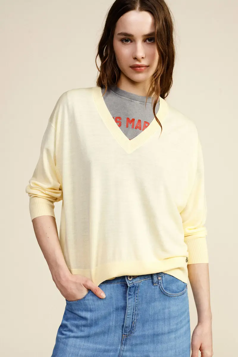 Maglione scollo a v vestibilità morbida donna miniatura 2