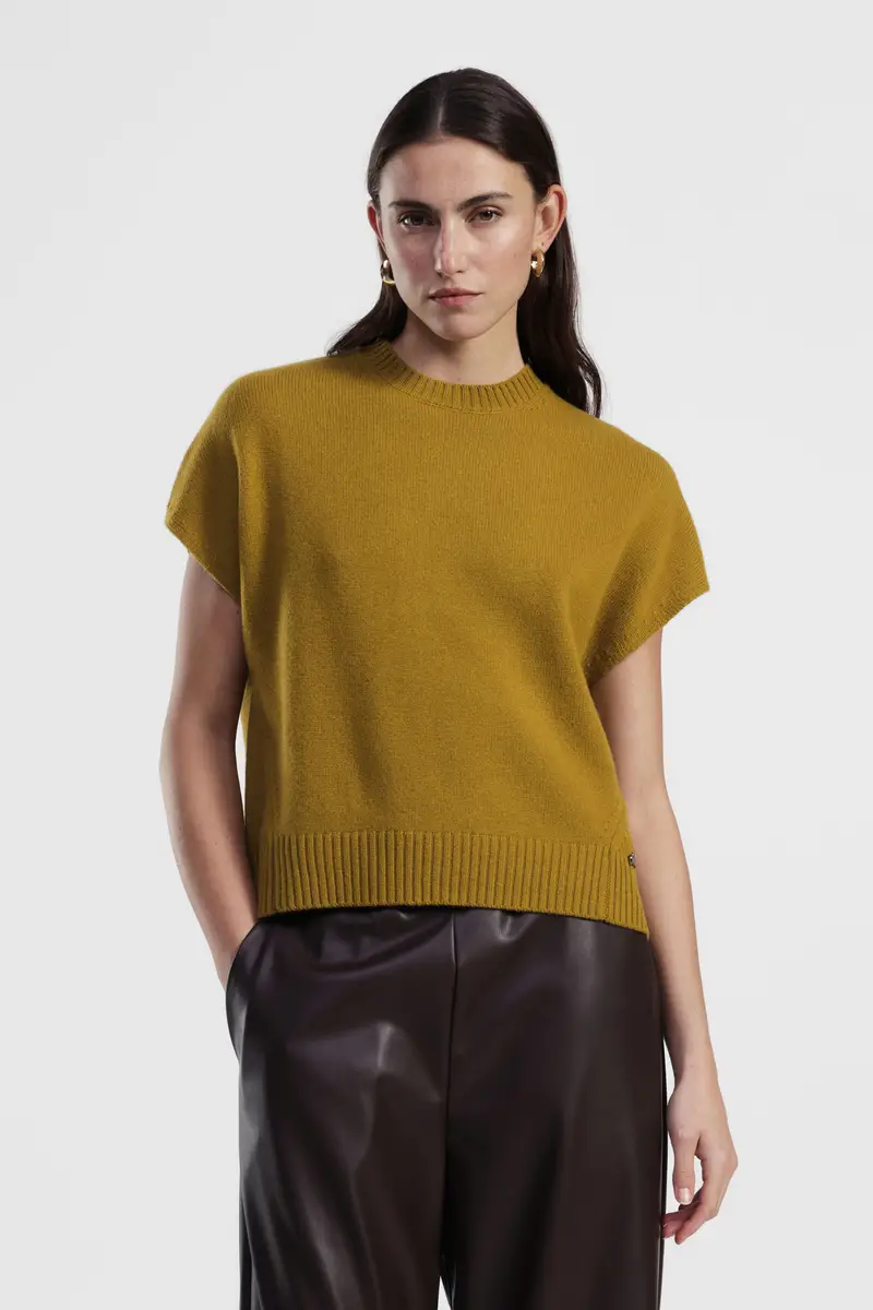 Maglione smanicato girocollo bordi a costine miniatura 2