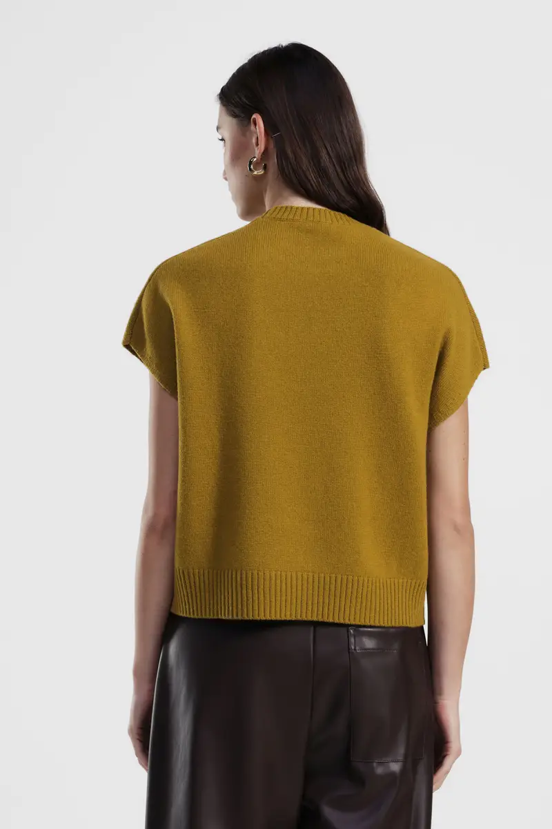 Maglione smanicato girocollo bordi a costine miniatura 3