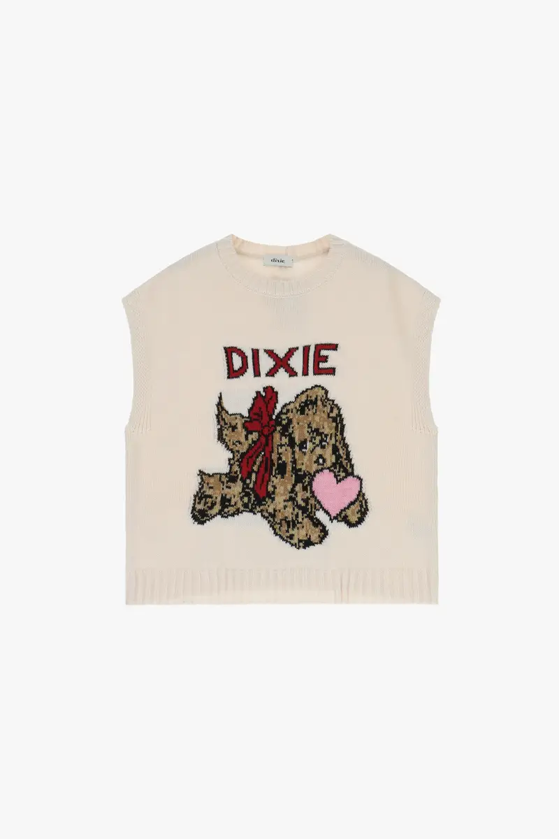 Maglione smanicato girocollo stampa cane e cuore