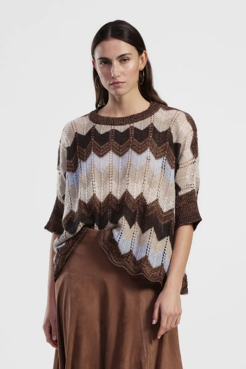 Maglione traforato a zig-zag maniche 3/4 miniatura 2