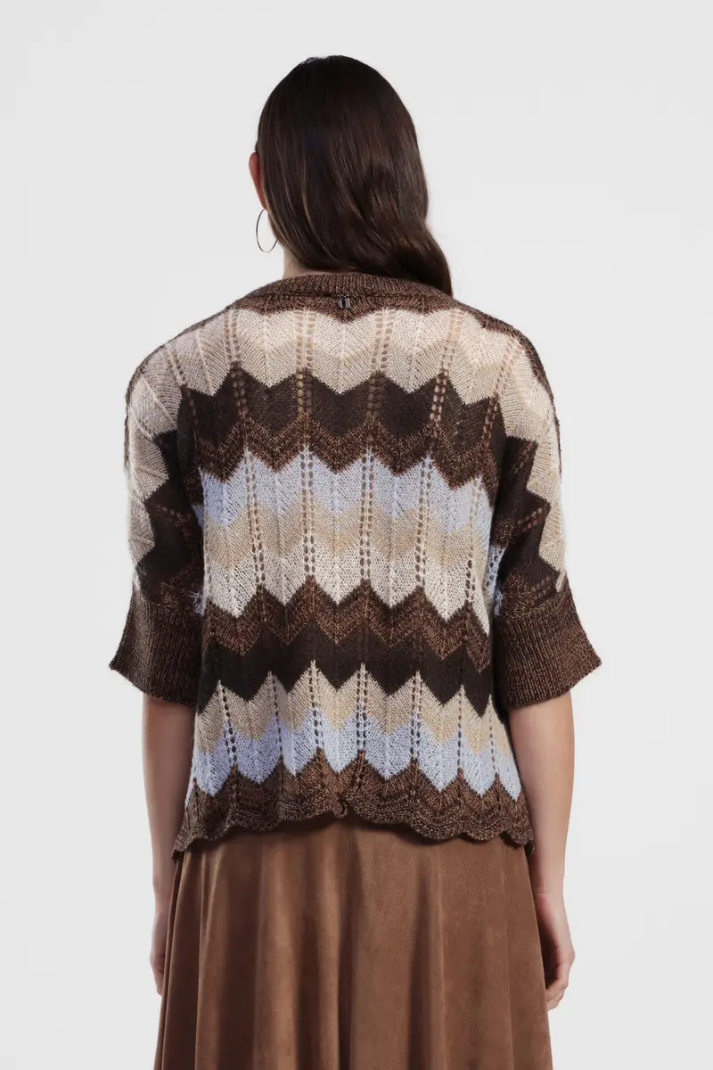 Maglione traforato a zig-zag maniche 3/4 miniatura 3