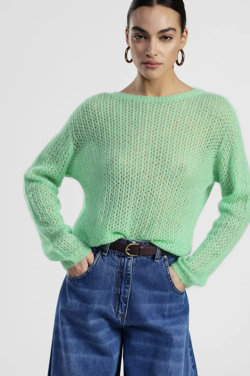 Maglione traforato con maniche lunghe e scollo barca miniatura 2