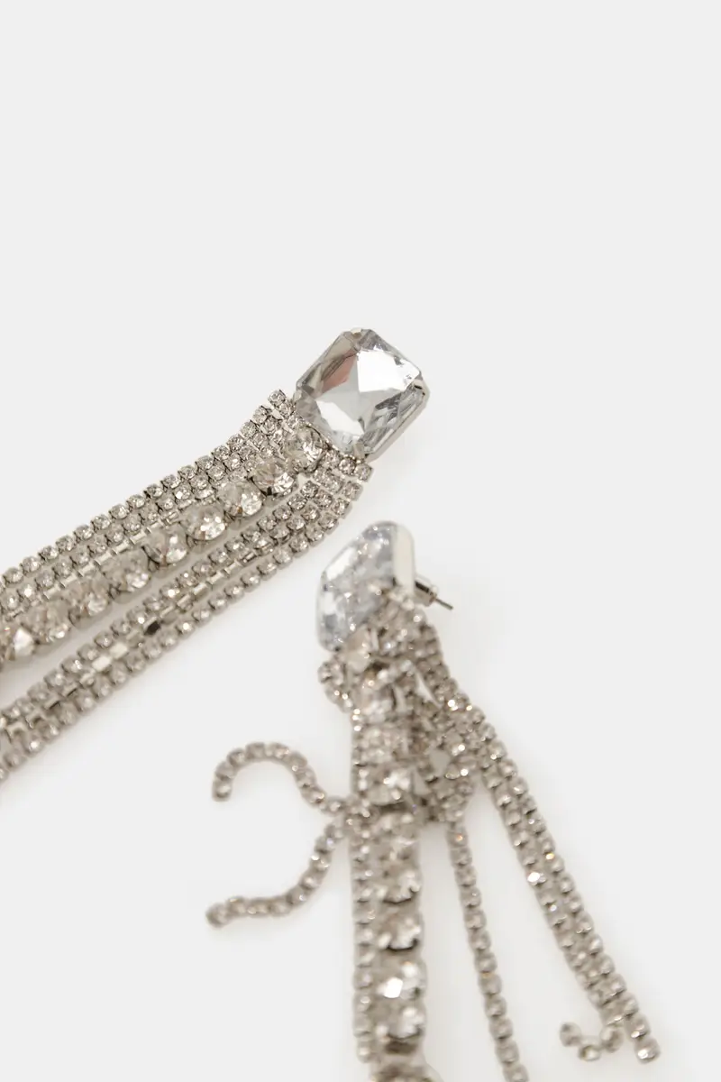 Orecchini pendenti con fili di strass e pietra miniatura 3