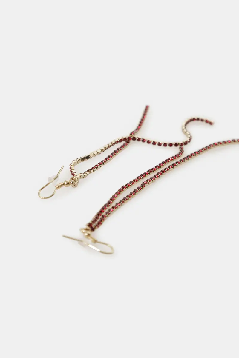 Orecchini pendenti doppia fila strass sottili miniatura 2