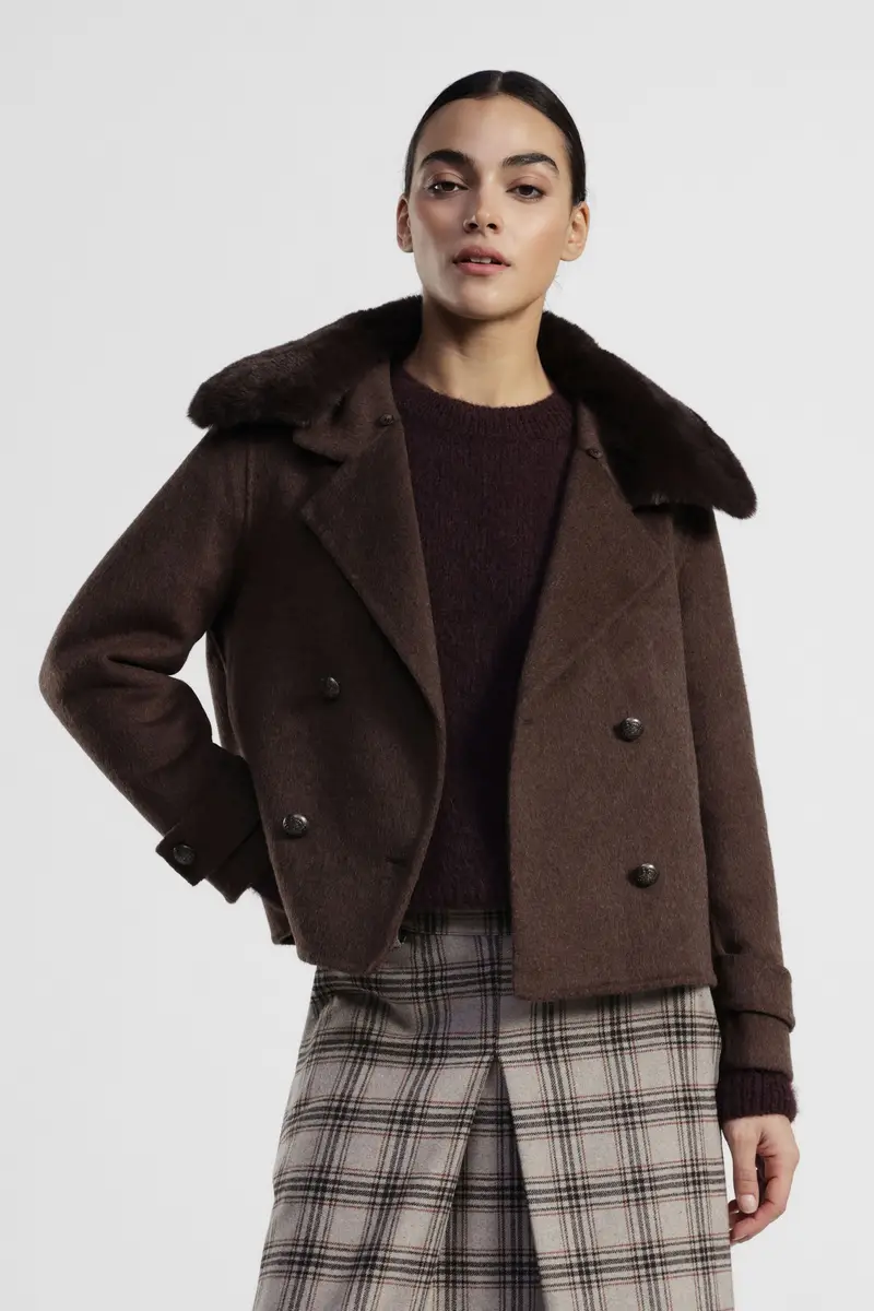 Outer jacket corta con collo in pelliccia eco e bottoni miniatura 2