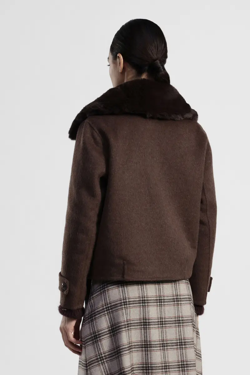 Outer jacket corta con collo in pelliccia eco e bottoni miniatura 3