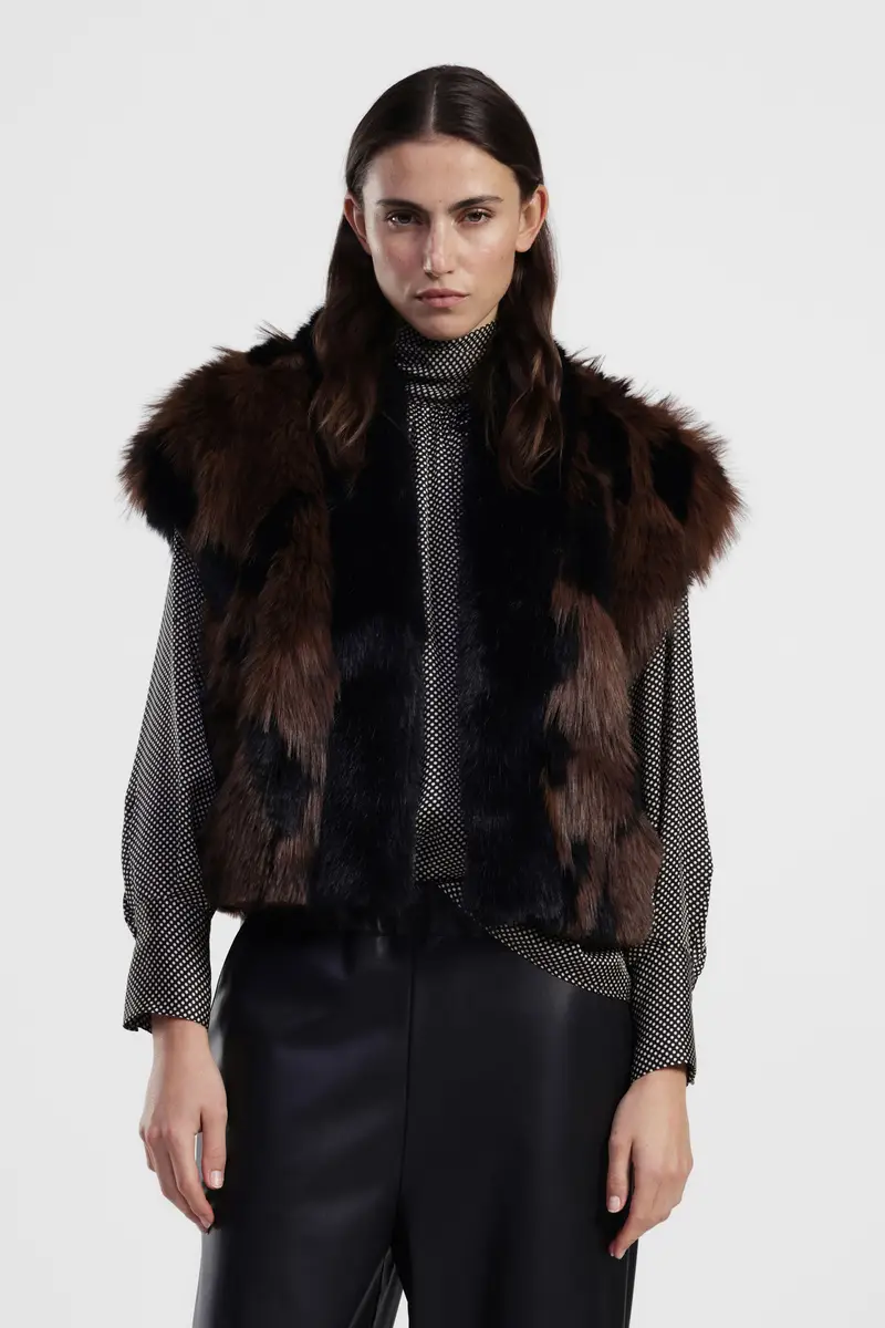 Outer jacket ecopelliccia smanicata stampa effetto maculato miniatura 2