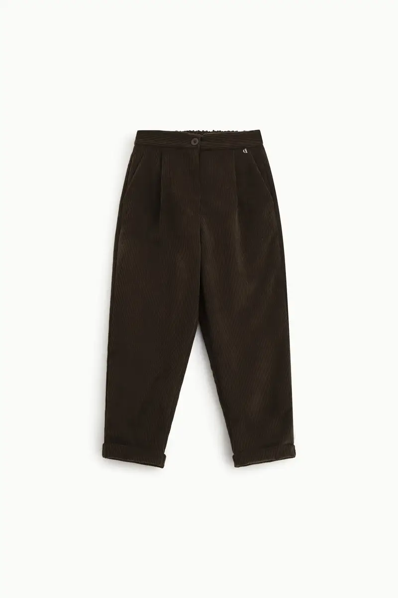 Pantaloni a vita alta con pinces e risvolto