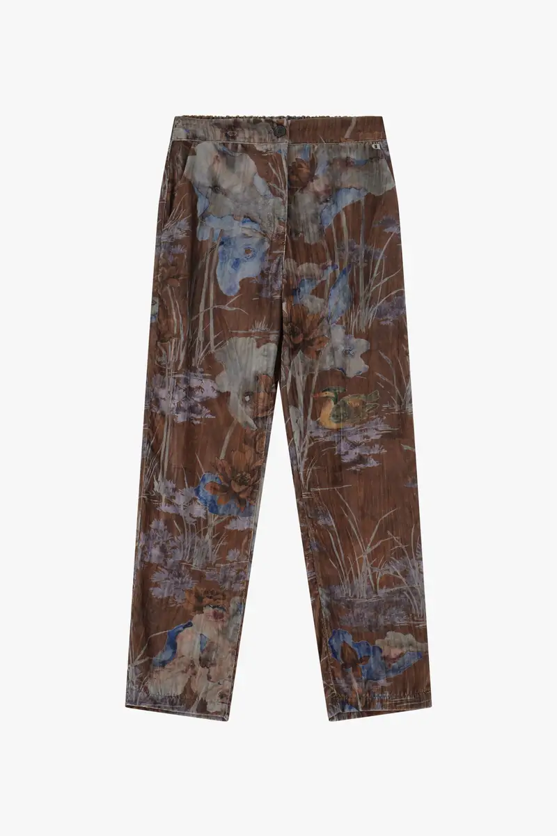 Pantaloni chino-fit stampa fantasia a vita media