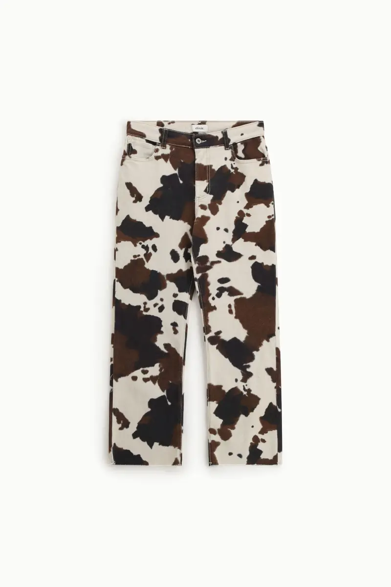 Pantaloni cropped stampa maculata cinque tasche