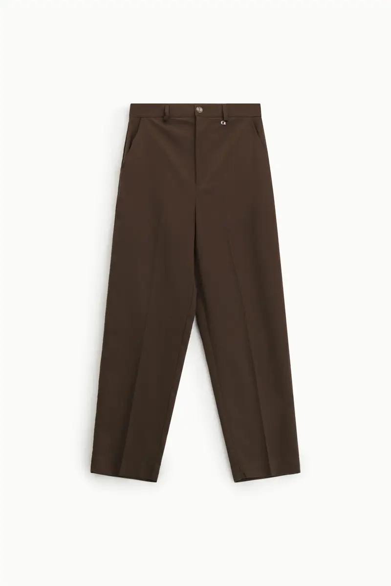 Pantaloni cropped vita alta con piega frontale