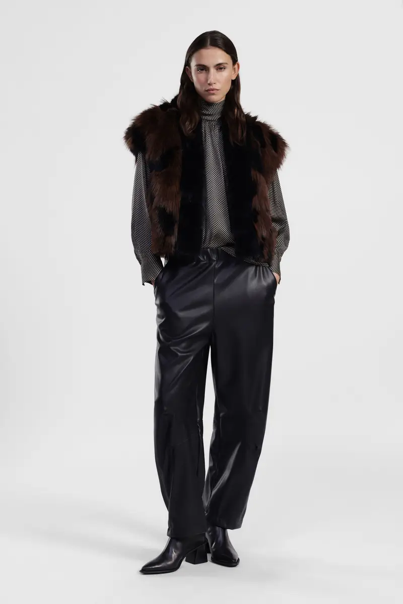 Pantaloni effetto pelle ampi vita alta miniatura 2