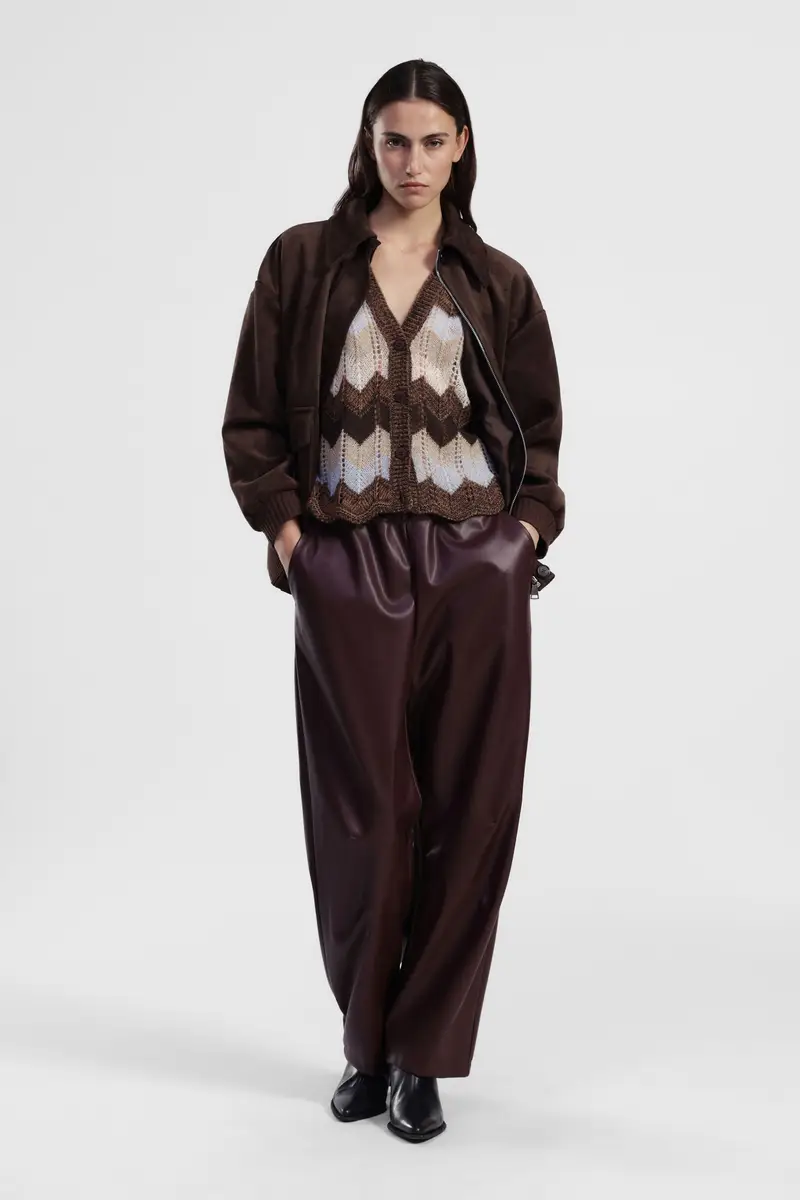 Pantaloni effetto pelle ampi vita alta miniatura 2