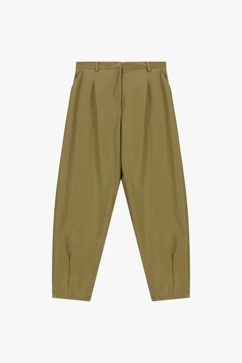 Pantaloni effetto pelle vita alta pinces