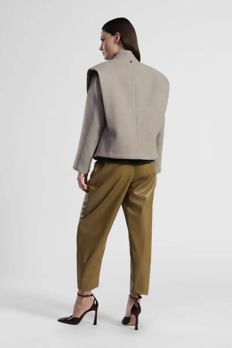 Pantaloni effetto pelle vita alta pinces miniatura 3