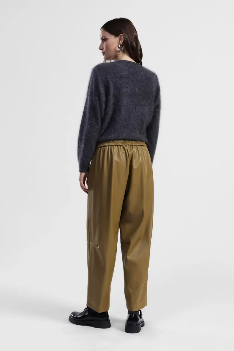 Pantaloni in ecopelle ampi con vita alta miniatura 3