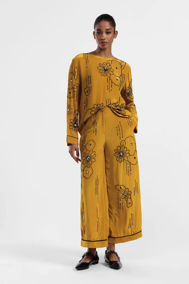 Pantaloni largo stampati a vita media miniatura 2