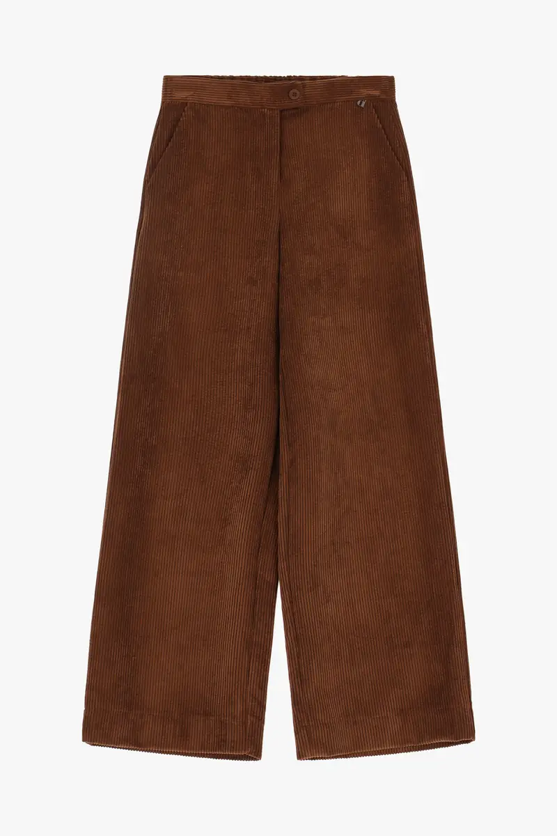 Pantaloni palazzo a costine vita alta