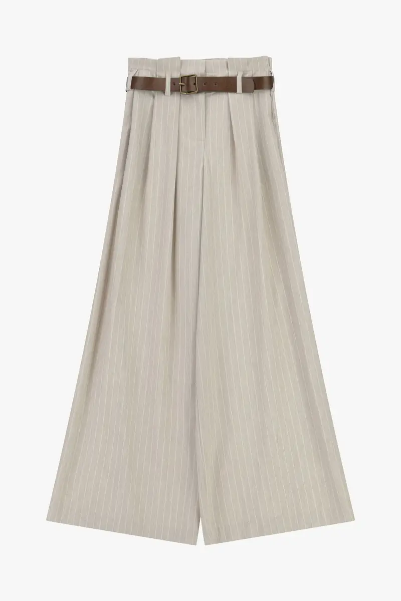 Pantaloni palazzo a righe con cintura e vita alta