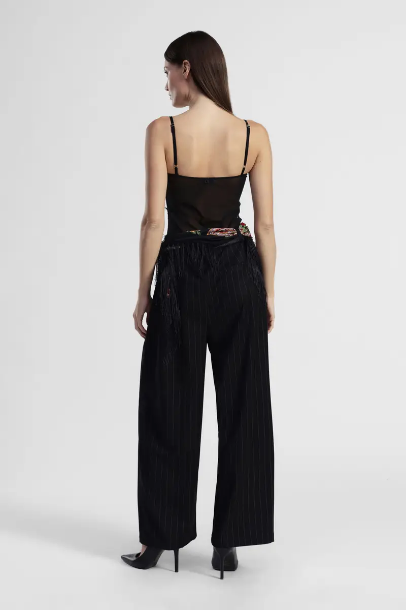 Pantaloni palazzo a righe con foulard floreale miniatura 3