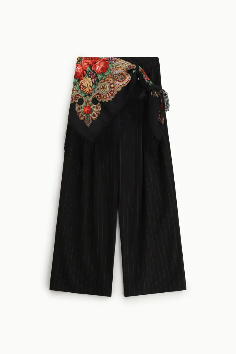 Pantaloni palazzo a righe con foulard floreale
