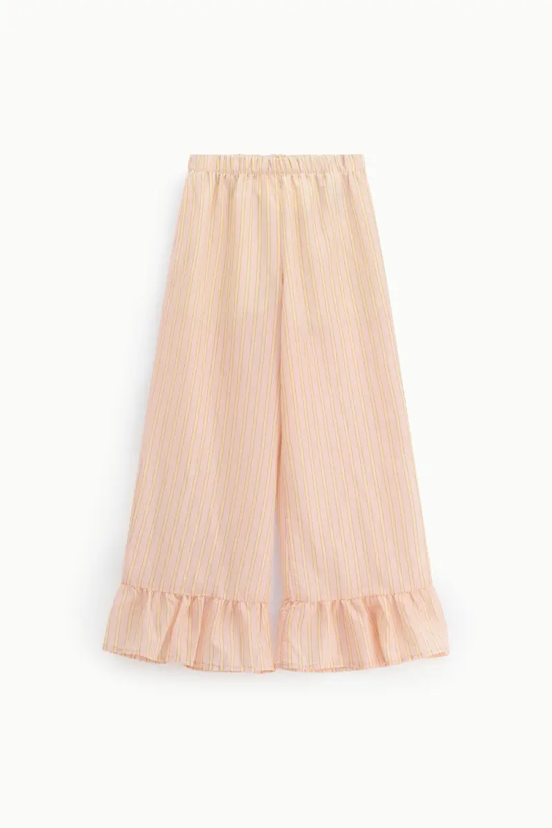 Pantaloni palazzo a righe con volant fondo