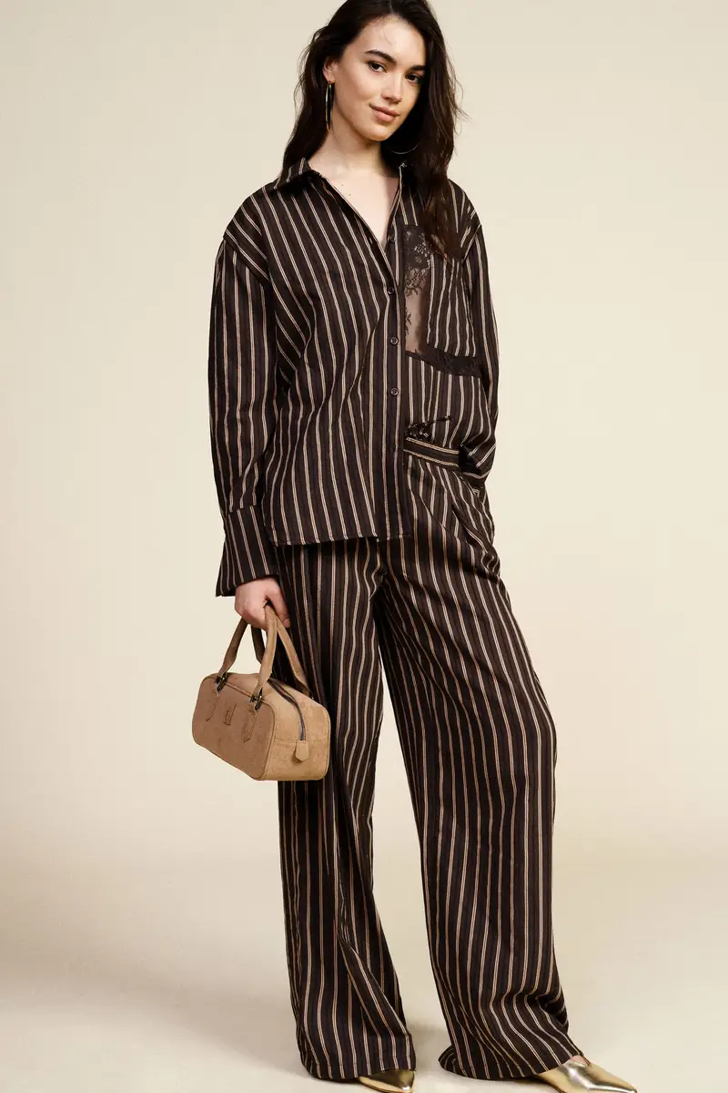 Pantaloni palazzo a righe fit ampio con coulisse miniatura 2