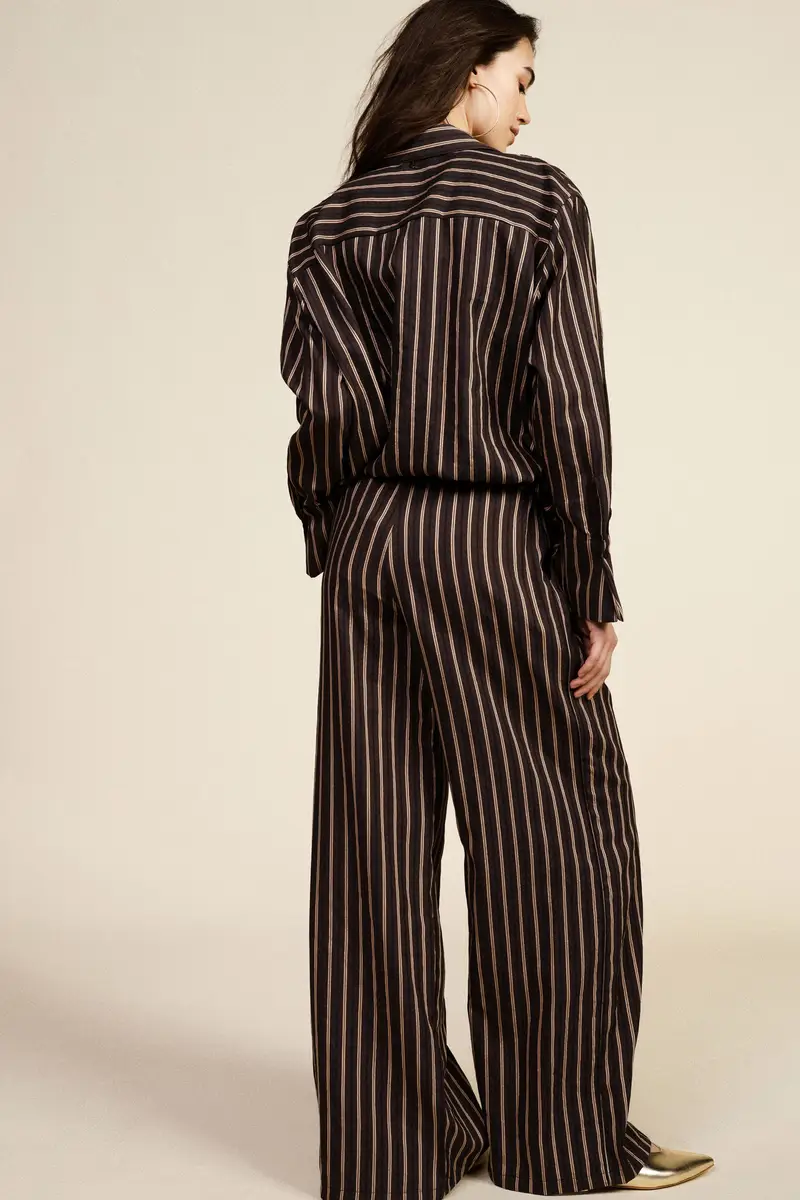 Pantaloni palazzo a righe fit ampio con coulisse miniatura 3