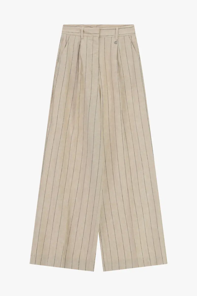 Pantaloni palazzo a righe vita alta pinces