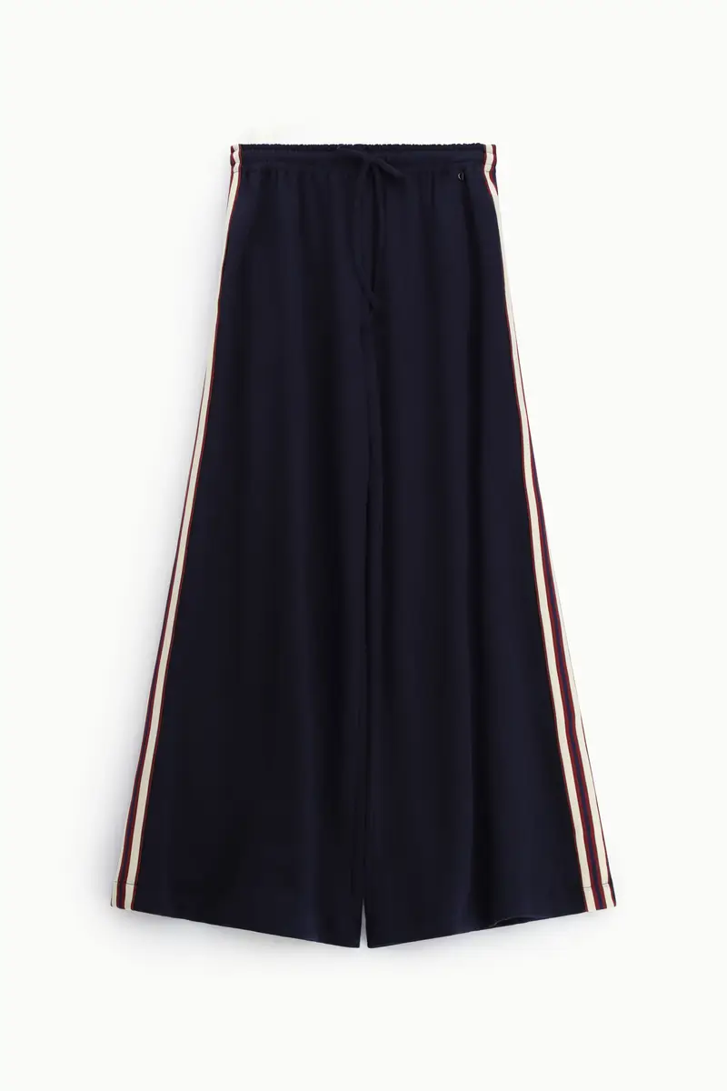 Pantaloni palazzo a vita alta con bande laterali