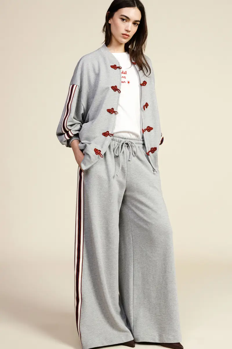 Pantaloni palazzo a vita alta con bande laterali miniatura 2