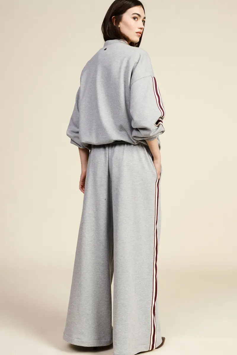 Pantaloni palazzo a vita alta con bande laterali miniatura 3