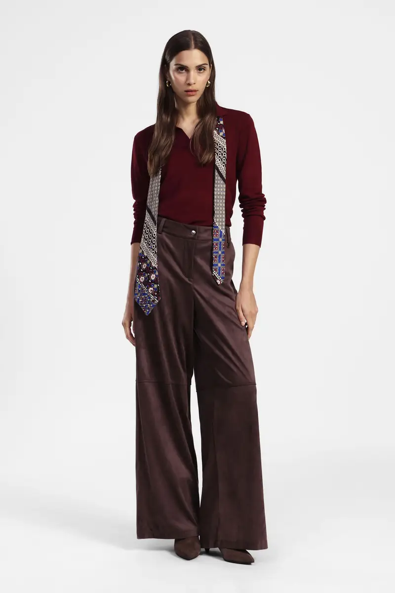 Pantaloni palazzo a vita alta con cucitura a contrasto miniatura 2