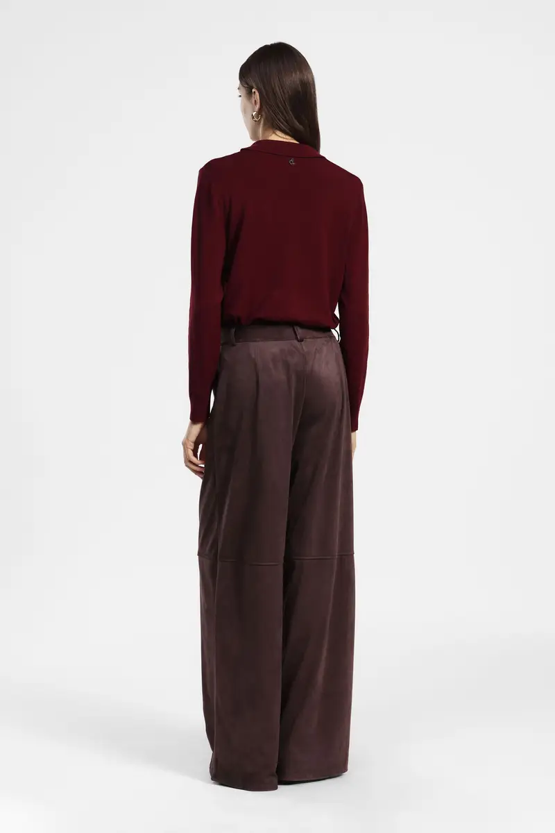 Pantaloni palazzo a vita alta con cucitura a contrasto miniatura 3