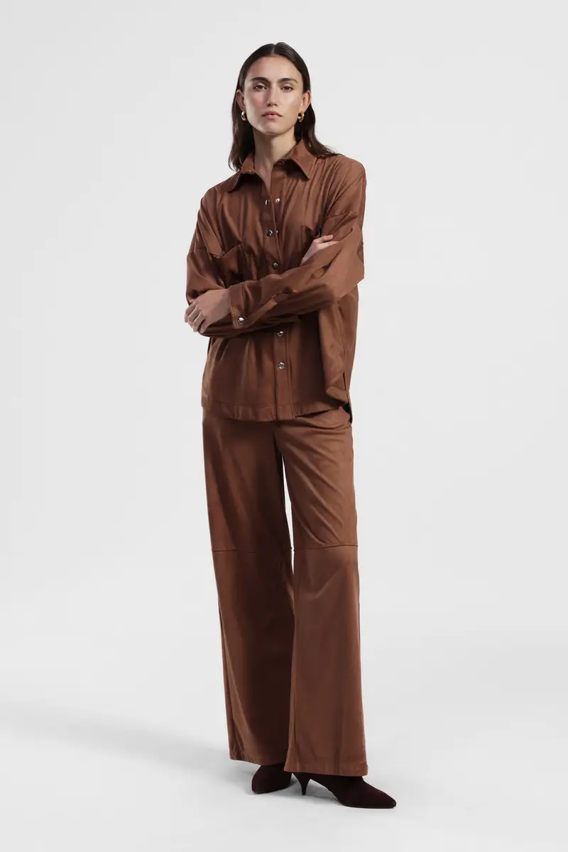 Pantaloni palazzo a vita alta con cuciture visibili miniatura 2