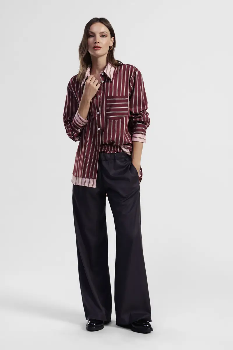 Pantaloni palazzo a vita alta con fascia elastica a contrasto miniatura 2