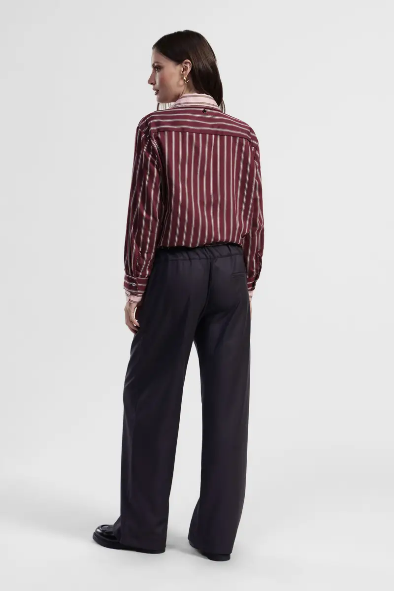 Pantaloni palazzo a vita alta con fascia elastica a contrasto miniatura 3