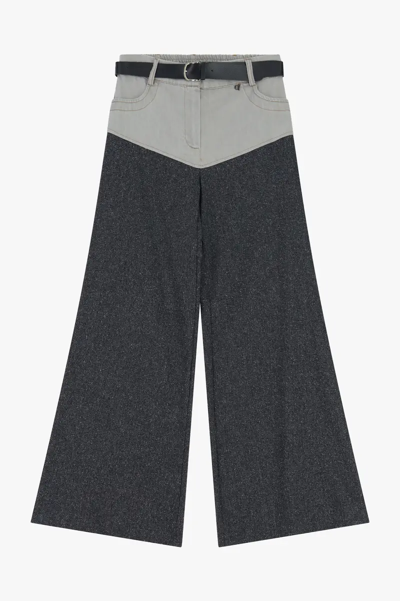 Pantaloni palazzo a vita alta con inserti a contrasto