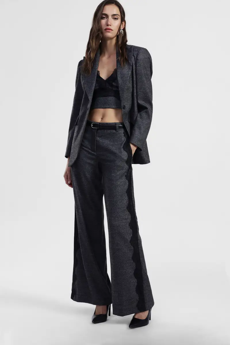 Pantaloni palazzo a vita alta con inserti laterali ondulati miniatura 2