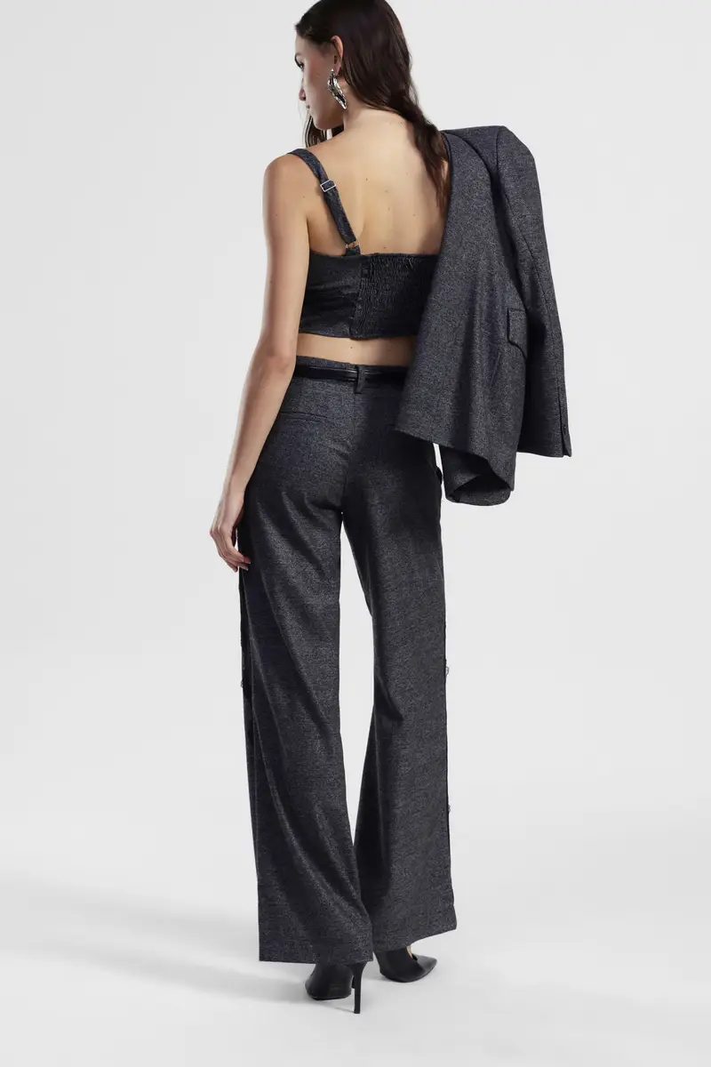 Pantaloni palazzo a vita alta con inserti laterali ondulati miniatura 3