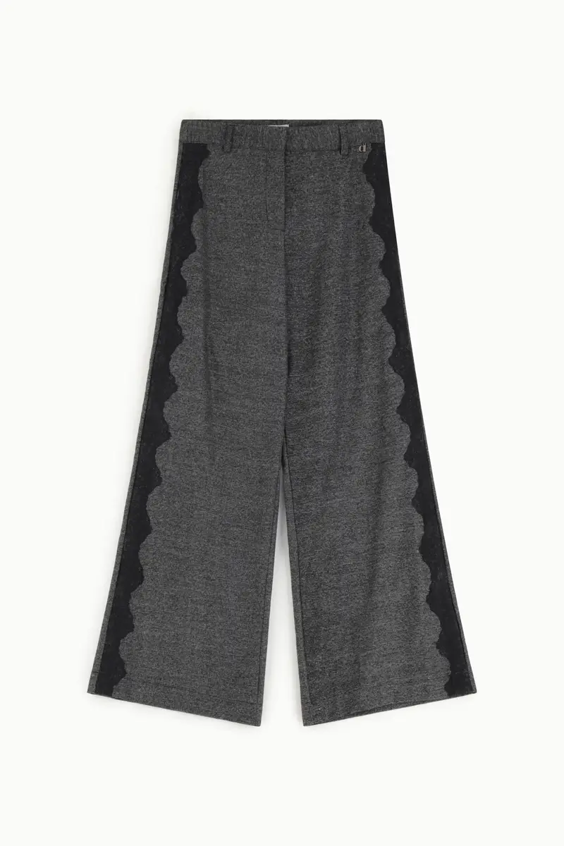 Pantaloni palazzo a vita alta con inserti laterali ondulati