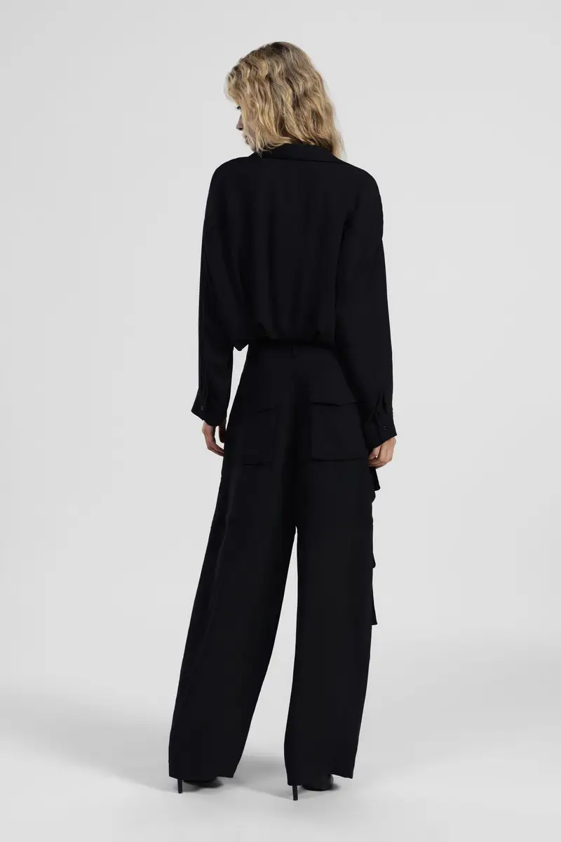 Pantaloni palazzo a vita alta con maxi tasche miniatura 3