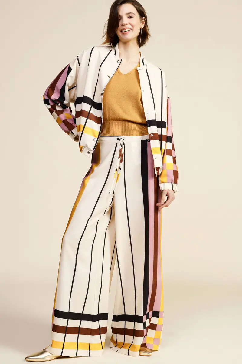 Pantaloni palazzo a vita alta con motivo a righe miniatura 2