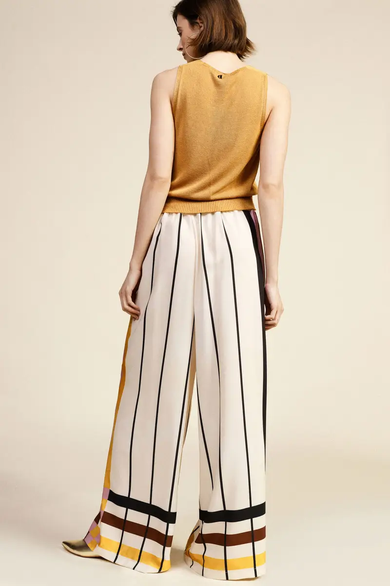 Pantaloni palazzo a vita alta con motivo a righe miniatura 3