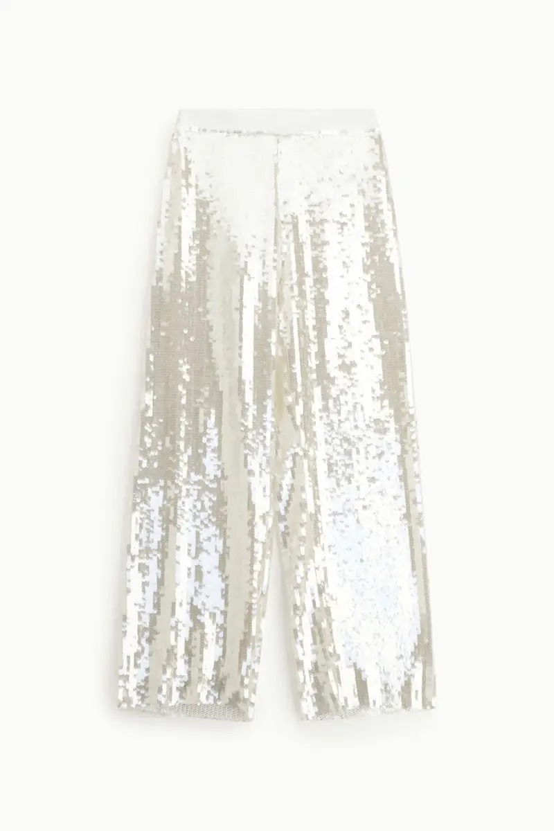 Pantaloni palazzo a vita alta con paillettes