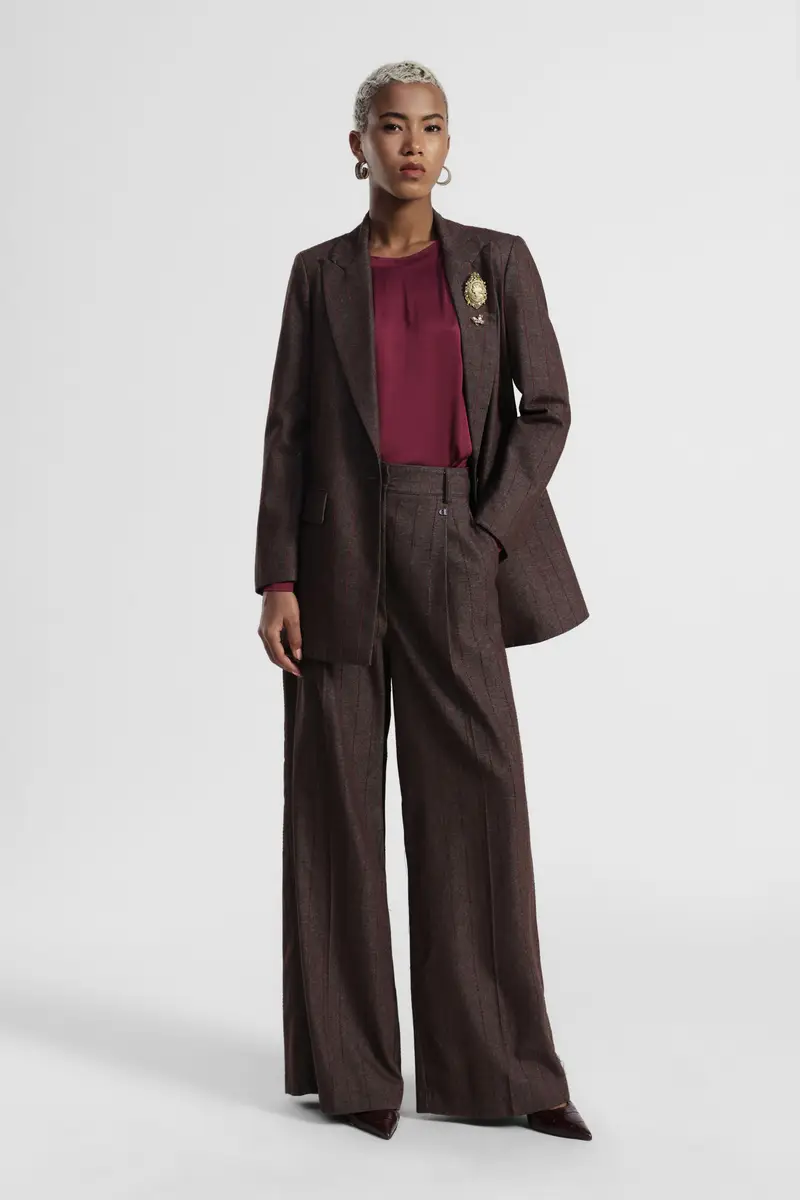 Pantaloni palazzo a vita alta con pinces e righe miniatura 2