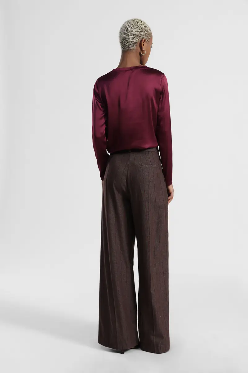 Pantaloni palazzo a vita alta con pinces e righe miniatura 3