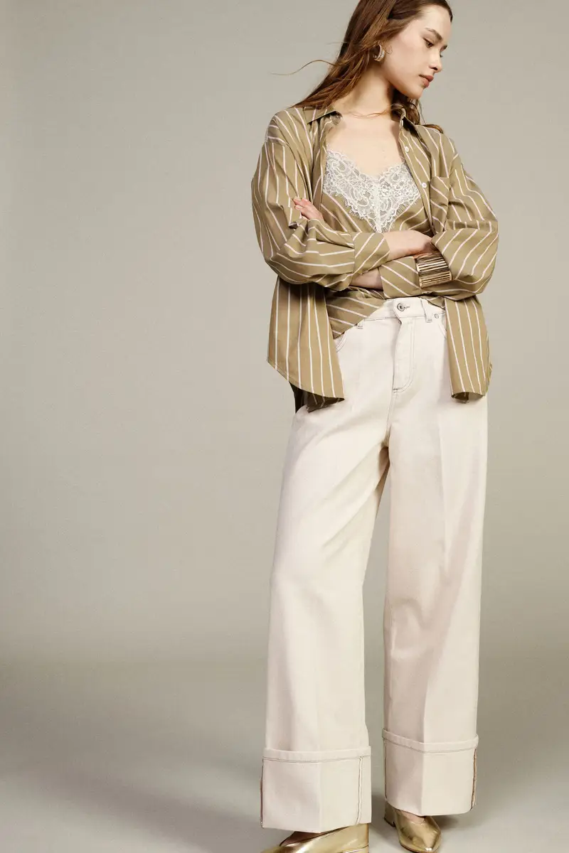 Pantaloni palazzo a vita alta con risvolto miniatura 2